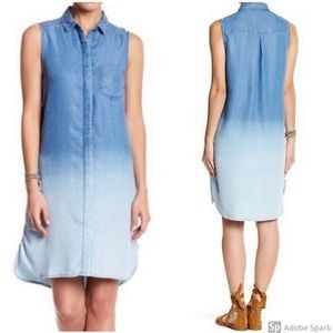 BEACHLUNCHLOUNGE Sleeveless Ombré Chambray Button front Midi Shirt Dress, Size L